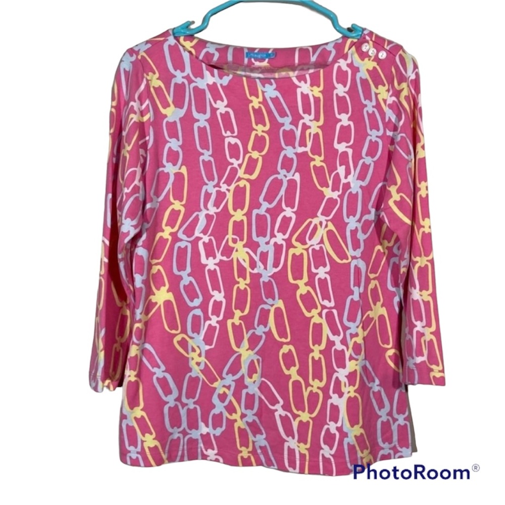 J. McLaughlin Pink Chain Print Top
